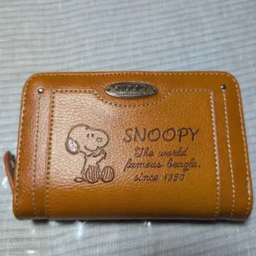 스누피 내추럴 인조 가죽 라운드 지퍼 접이식 지갑