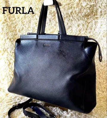 FURLA 훌라 2way 숄더 핸드백 비즈니스 블랙 가죽 A4