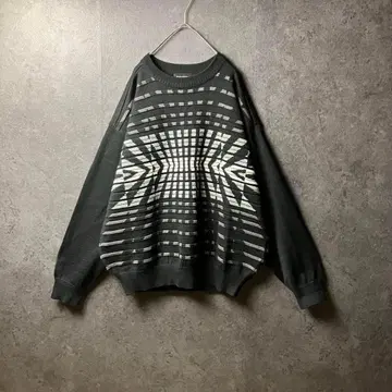 빈티지 스웨터 니트 블랙 화이트 올 패턴 구제 의류 오버핏