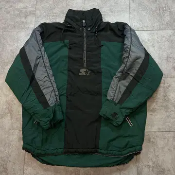 90s STARTER 후드 충전솜 하프 지퍼 나일론 자켓 드로 코드