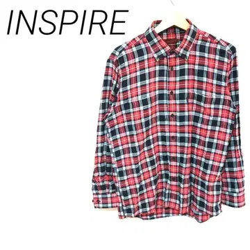 INSPIRE 빨간색 블랙 파랑 체크 무늬 긴팔 셔츠 캐주얼 L 코튼