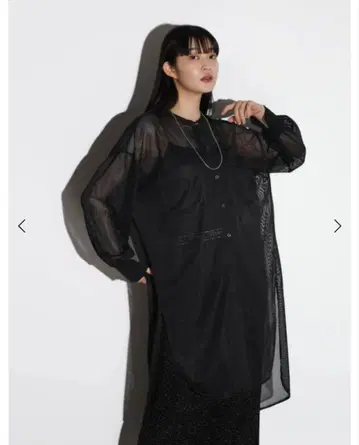 RADIATE 소매 슬릿 메쉬 롱 셔츠 (블랙)