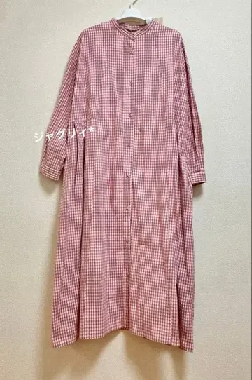 사만사 모스모스 원피스 깅엄 체크 프론트 오픈 핑크