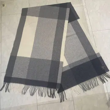 대형 캐시미어 100% 그레이 네이비 화이트 계열 체크 머플러