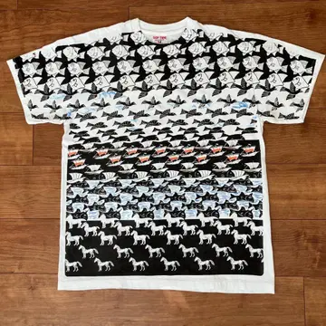 90s 에셔 M.C.Escher 올 패턴 티셔츠 아트 L