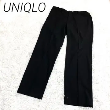 UNIQLO 남성용 블랙 스트레이트 레그 팬츠 캐주얼 허리 조정 끈