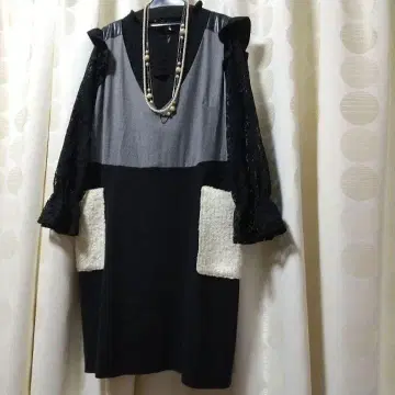 새상품급 빅 사이즈 퀸즈 코트 배색 미 실루엣 점프 스커트 원피스