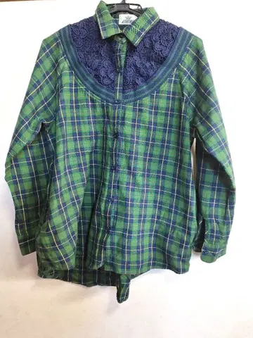 KYOKO HIGA 체크 무늬 레이스 긴팔 셔츠 LL