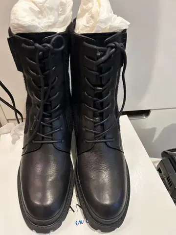 가죽 울 사이드 고어 레이스업 부츠