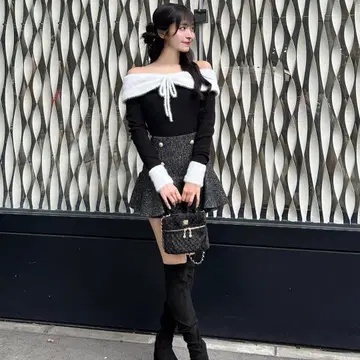 cheri mi 오프숄더 리본 샤기 니트탑 z148