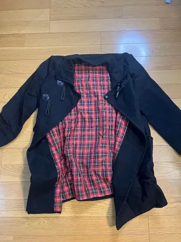 블랙 더플 코트 체크 안감