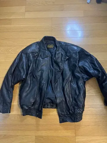 Rainbow 블랙 레더 재킷 바이커 스타일