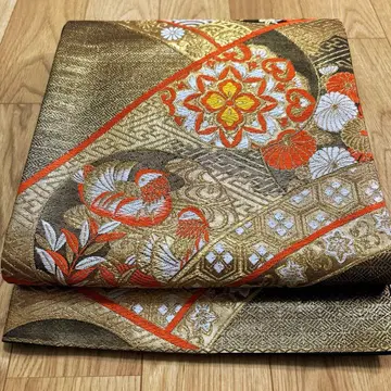 육통 무늬 후쿠로 오비 쇼소인 원앙 꽃 무늬 금실 순수 실크 510