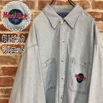 [ 초레어 ] 하드 록 카페 자수 로고 데님 셔츠 빅 실루엣 XL