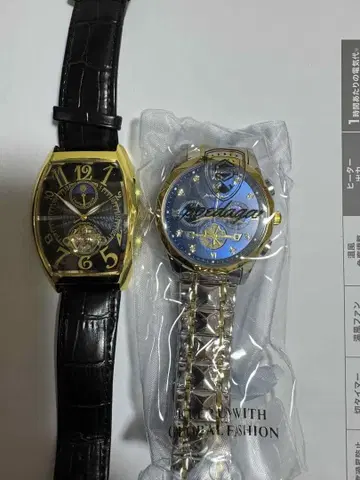 자동 와인딩 시계 골드 케이스 블랙 가죽