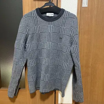 LACOSTE 체크 무늬 크루넥 스웨터 US XS