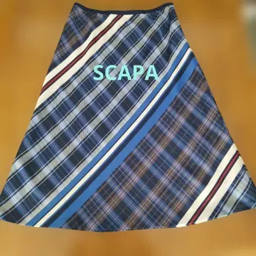 SCAPA 체크 무늬 롱 스커트 [ 40 ] 블루 계열 울 100%