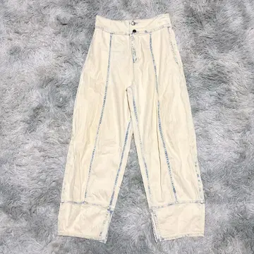 PRIDE 38 와이드 데님 팬츠 스티치 스트라이프 아이보리 출퇴근