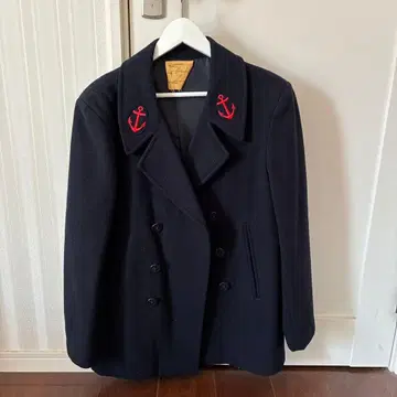 네이비 더블 브레스트 피 코트 56