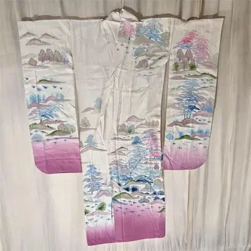 아름다운 후리소데 화이트와 핑크 그라데이션 도야마 NO.3