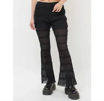 jouetie 시어 개더 플레어 팬츠 블랙