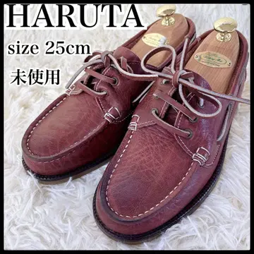 하루타 로퍼 데크 슈즈 남성용 새상품급 25 천연 가죽 브라운 신발