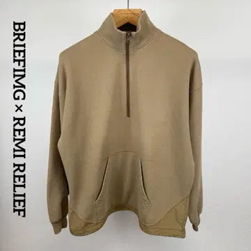 브리핑 레미 리프 콜라보 하프 지퍼 맨투맨 뒷면 포켓