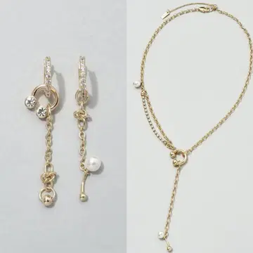 [새상품] GOLDY 바벨 x 펄 참 목걸이 귀걸이 세트