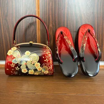 일본 정통의상 소품 세트 빨강 검정 꽃무늬 성인식