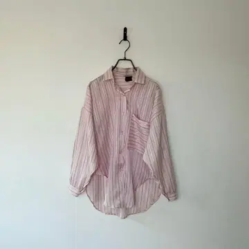 빈티지 미국제 돌먼 셔츠 스트라이프 새틴 오픈 카라 L