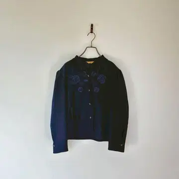 빈티지 일본제 노카라 자켓 페플럼 자수 네이비 포멀 13호