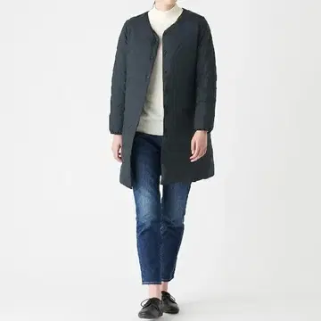 무인양품 경량 호주 다운 포켓터블 노카라 코트 다크 네이비 L