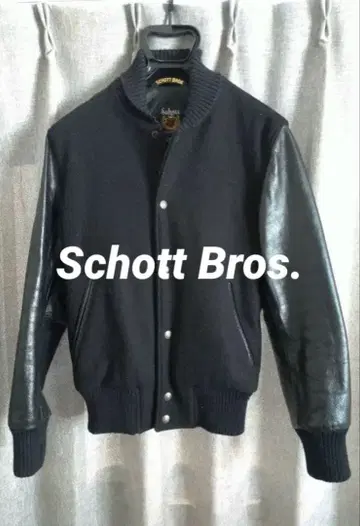 Schott Bros. 가죽&울 바시티 자켓 블랙