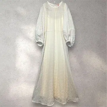 스타일 믹서 S 롱 원피스 벌룬 소매 아이보리 화이트