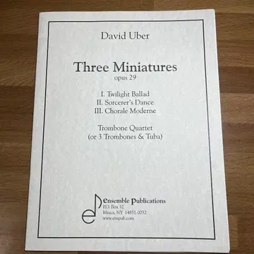 3개의 소품 트롬본 4중주 스코어 전 파트 악보 세트 새상품