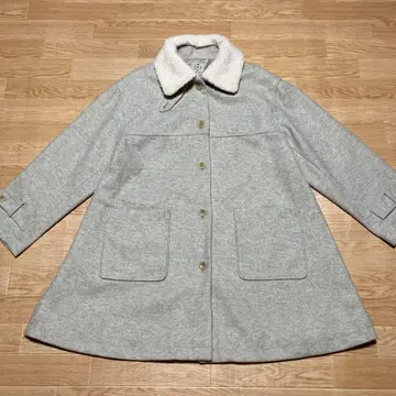 사만사 모스모스 그레이 베이지 보아 옷깃 미들 기장 코트 F