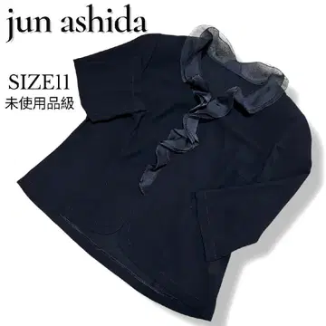 미사용품급 준 아시다 프릴 디자인 7부 소매 셔츠 블랙 검정