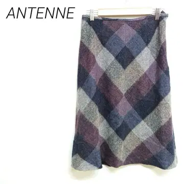 ANTENNE 울 혼방 체크 무늬 타이트 스커트 울 90% 안감