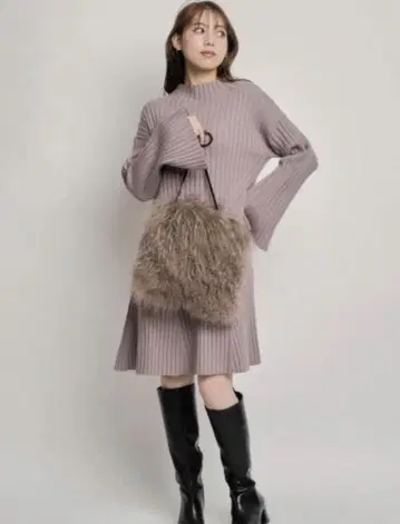 마이 스트라다 플레어 슬리브 미니 원피스 모카 핑크 38 사이즈