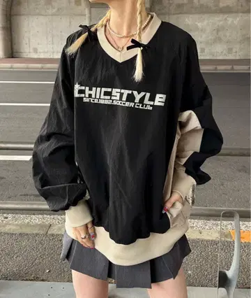 sedacle 세다클 배색 나일론 V넥 풀오버 스트릿 한국