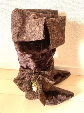 엘레강트한 브라운 벨벳 롱 부츠