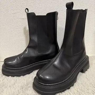 하이컷 블랙 사이드 고어 부츠 통굽 39