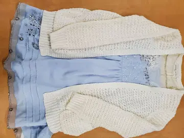 스카이블루 플라워 자수 반팔 원피스