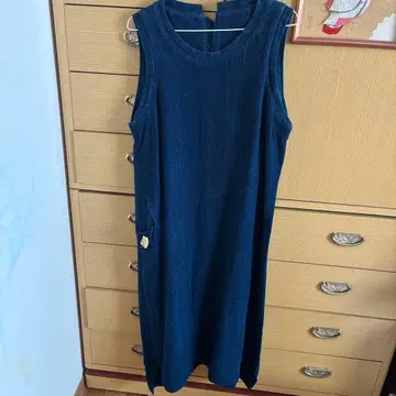 네이비 나염 슬리브리스 티셔츠 원피스