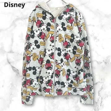 디즈니 미키마우스 패턴 후드 부착 보아 후드티 긴팔 M 그레이
