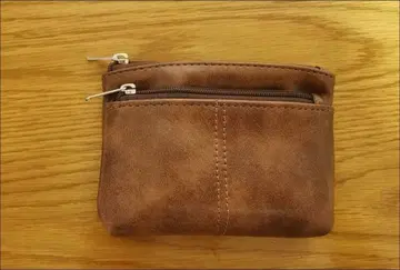 브라운 합성 피혁 코인 케이스 2지퍼