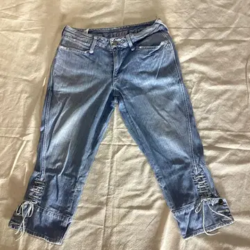 45rpm 라이트 블루 데님 크롭 팬츠 레이스업 밑단