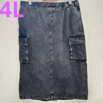 [빅 사이즈 4L] 새상품급 블랙 그레이 데님 카고 스커트 허리밴딩