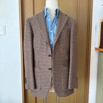테일러드 자켓 브라운 체크 무늬