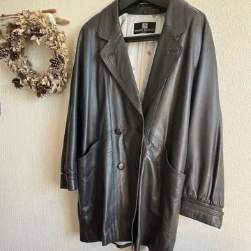 블랙 가죽 오버 사이즈 코트